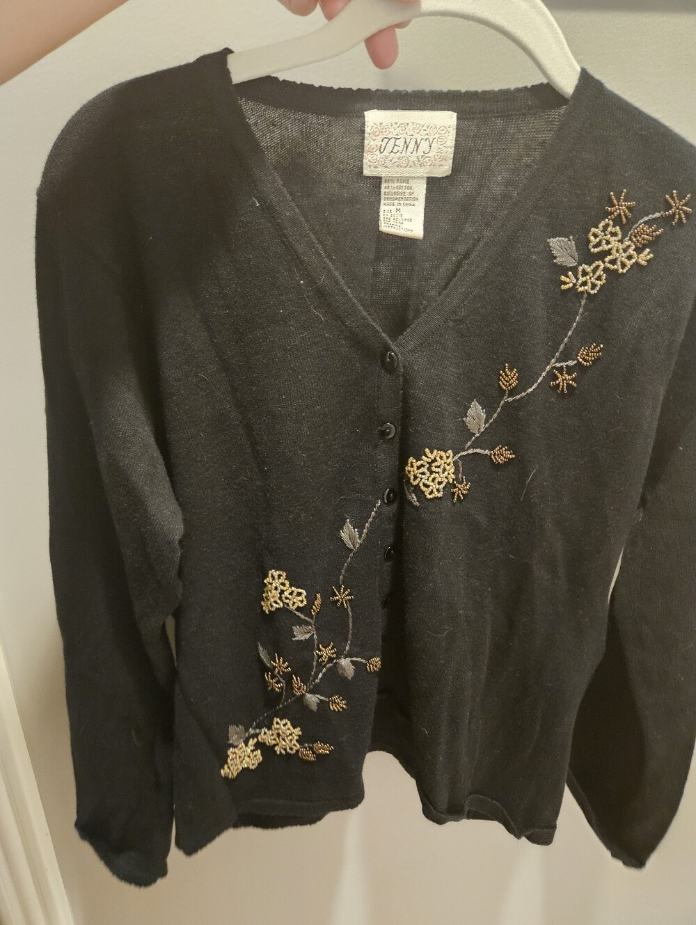 Jenny 90's Floral Beaded V-Neck Cardigan Sweater